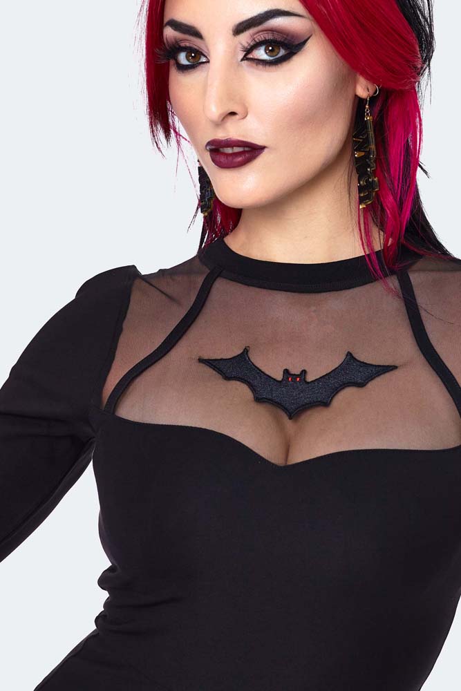 Bat Embroidered Mini Dress
