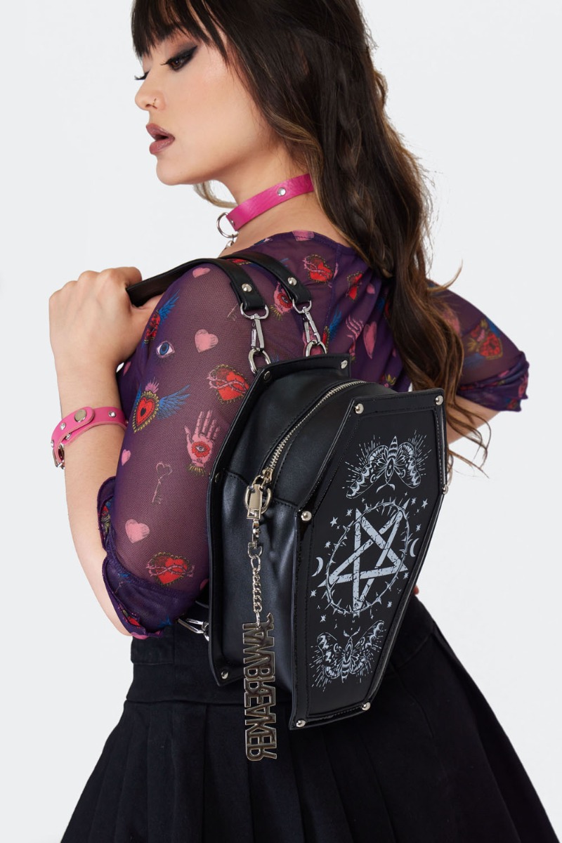 Pentagram Printed Coffin Crossbody Bag