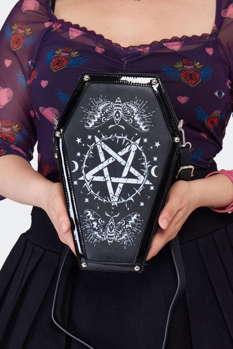 Pentagram Printed Coffin Crossbody Bag