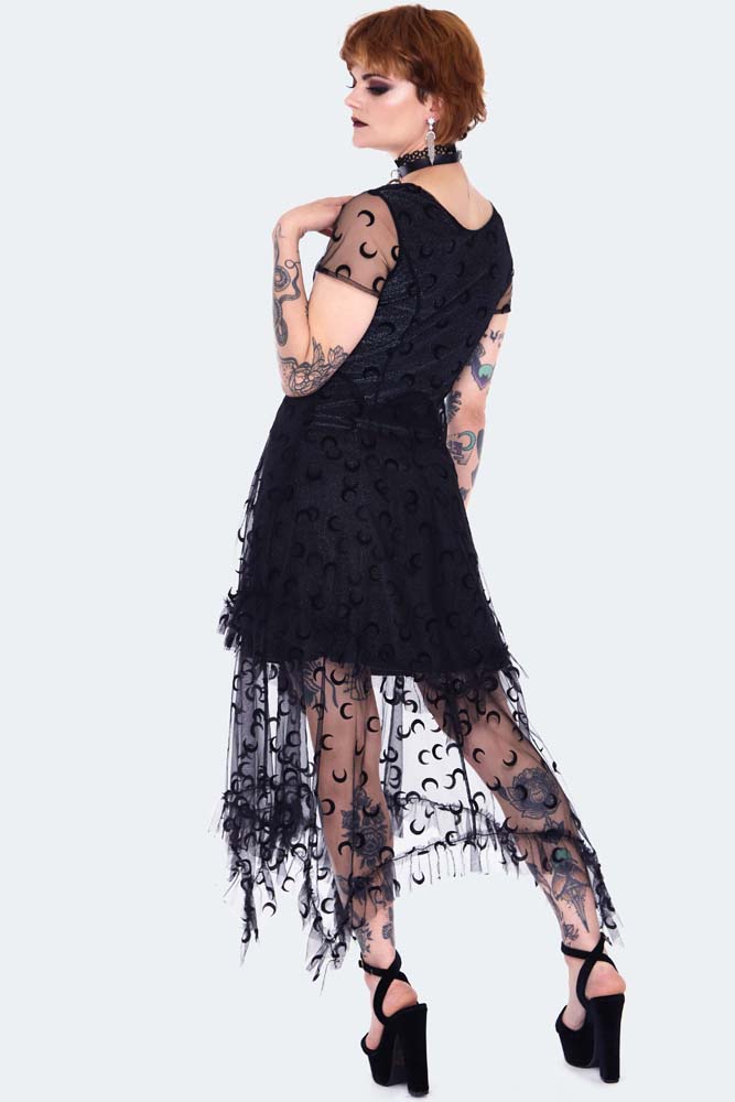 Black Mesh With Moons Midi Layered  Plus Size