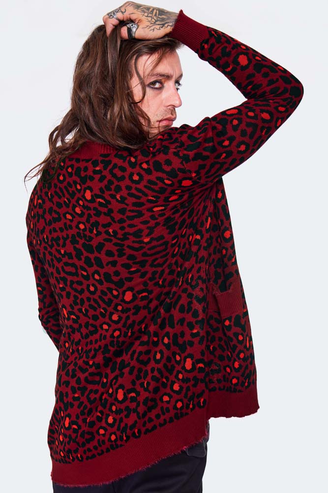 Maneater Red Leopard Print Oversized Cardigan