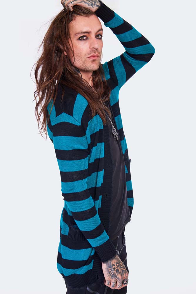 Teal Striped Oversized Cardigan