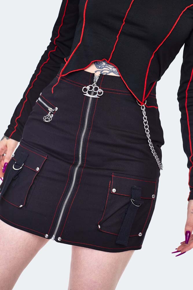 Cargo Contrast Stitch Mini Skirt