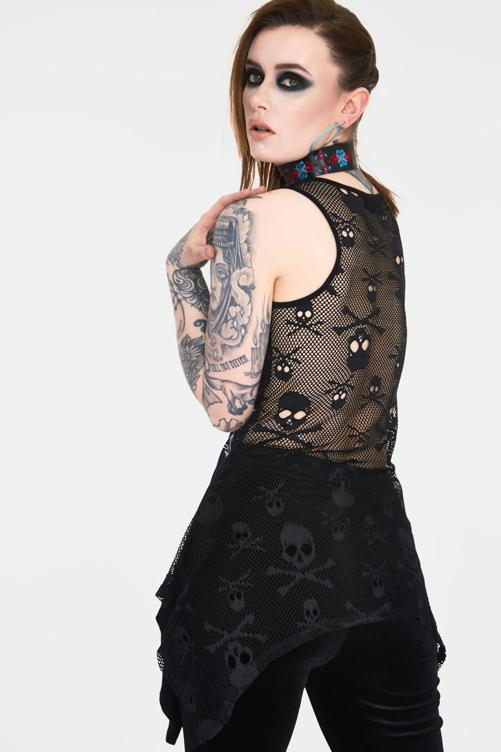 Cosmic cat longline sleevles top with back mesh | Alternative Clothing ...