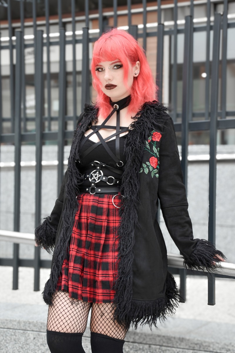 Night Rose Embroidered Suede Coat | Alternative Clothing Store