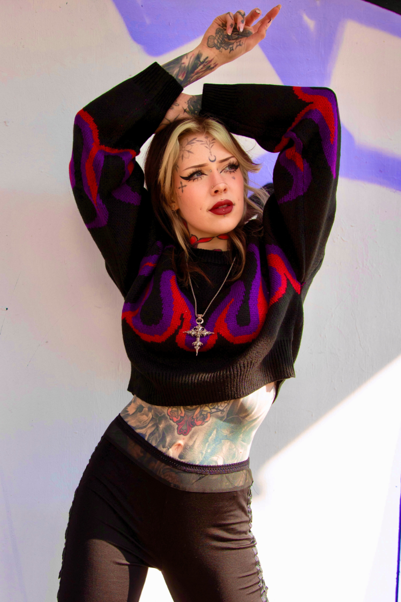 Dark Flame Print Cropped Jumper | Alternative Clothing Store