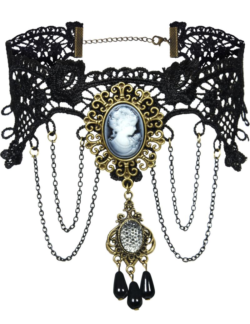 Gothic Choker Necklace Vintage Punk Style Lace Pendant