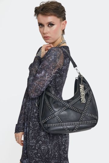 Black Shoulder Bag With Rivet Pentagram