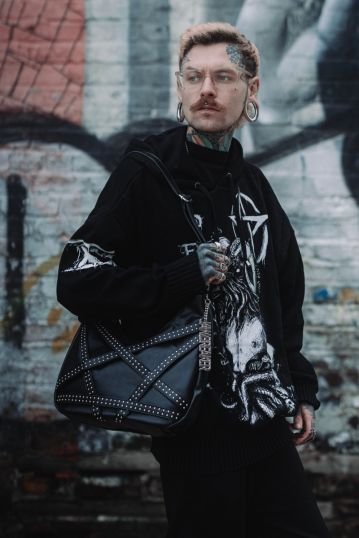 Pentagram Studded Hobo Bag