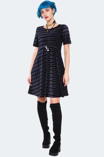 Black velvet stripe dress