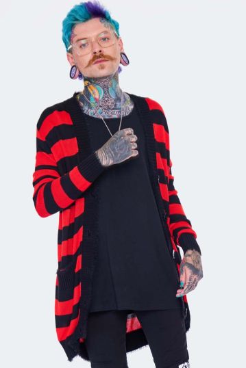 Red Striped Oversized Cardigan