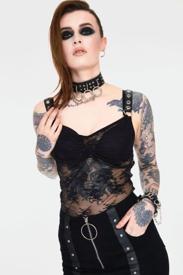 Contraband Sheer Black Lace Strap Top