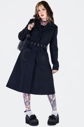 Sun And Moon Embroidered Belted Coat