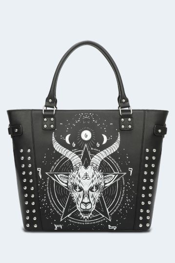 Demon Goat Print PU Shopper Bag