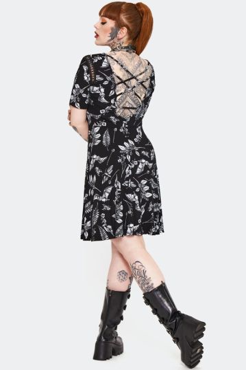 Herbal Bat Print Mini Dress