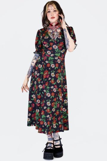 Skull Flower Midi Tea Dress