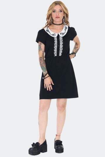 Black Gothic Wednesday Collar Mini Dress