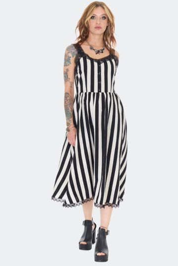 Gothic Striped Lace Trim Midi Sundress