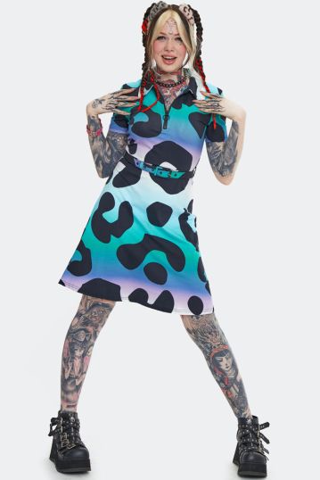 Technicoloured Leopard Skater Dress