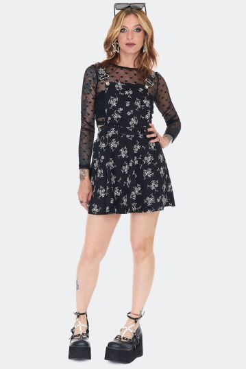 Skull Ditsy Flowers Pinafore Dress