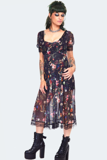 Night garden print midi dress with lace Plus Size