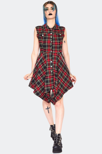 Red Tartan Chain Detail Shirt Dress