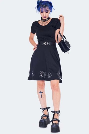 Moon Embroidered Flare Dress