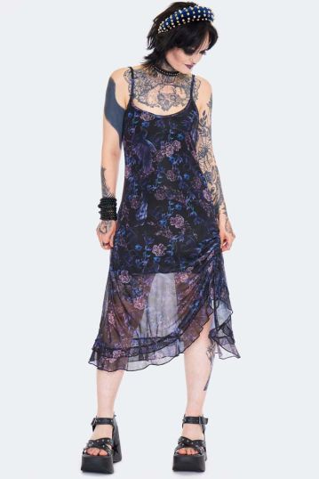 Midi Night Crow Printed Mesh Dress