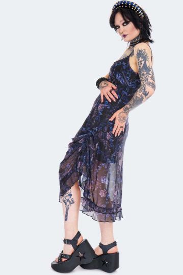 Midi Night Crow Printed Mesh Dress Plus Size