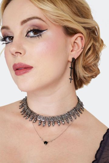Double Cross Drop Earrings Black