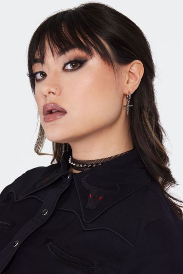 Dagger With Cross Drop Earrings