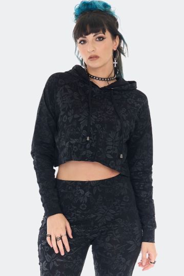 Magic Garden Cat Print Cropped Hoodie