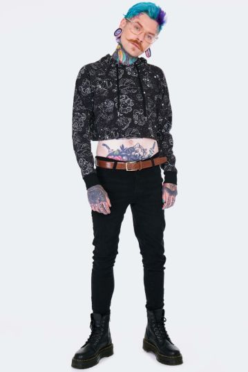 Cropped Zodiac Constellation Printed Hoodie