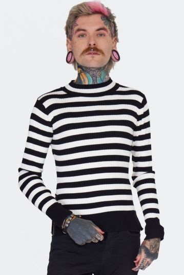 White Stripe High Neck Sweater