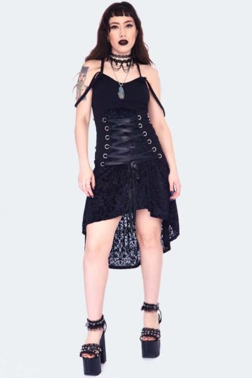 Lace Up Front Dress With Devore Underlayer
