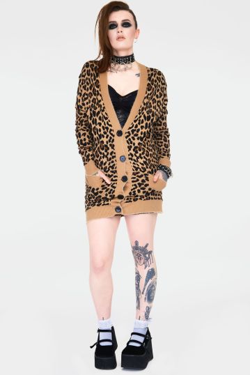 Maneater Beige Leopard Print Oversized Cardigan