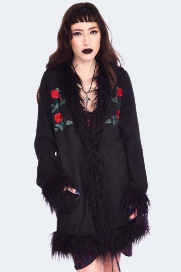 Night Rose Embroidered Suede Coat