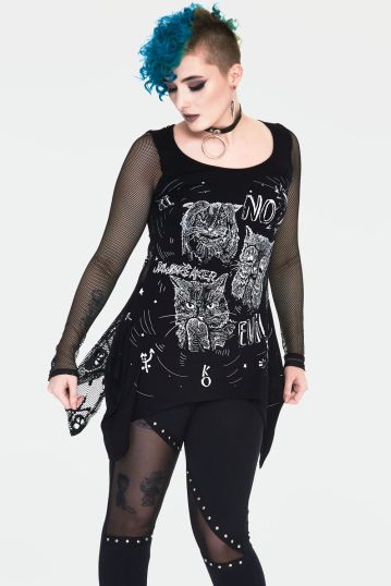No evil cats longline top with net sleevess