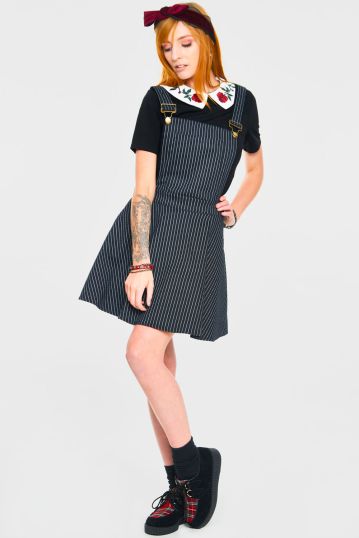 Over It All Pinstripe Overall Dress