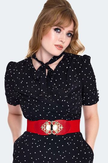 Pearl Buckled Red Elasticated Belt