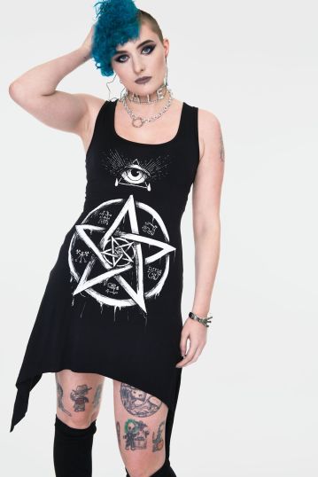 Pentagram spiral witchy dress with back ties