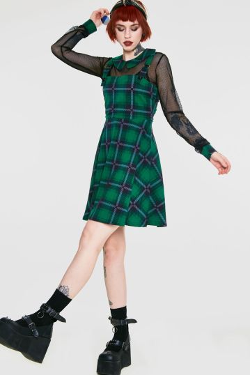 Round In Circles Plaid Overall Dress