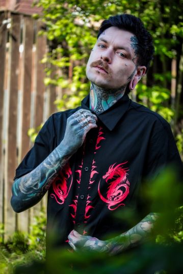 Dragon And Flame Printed Short Sleeve Shirt