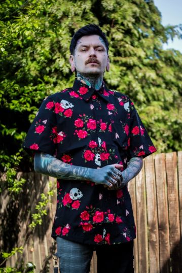 Skull And Rose Print Short Sleeve Shirt
