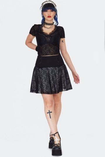 Black Lace Up Mini Skirt