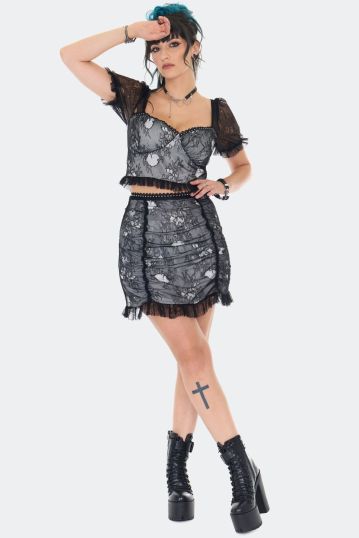 Witchy Lace Ruched Mini Skirt