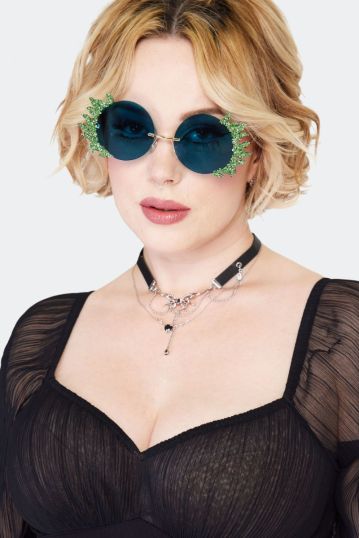 Glitter Flame Blue Round Sunglasses