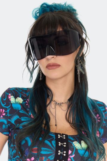 Oversized Visor Black Sunglasses