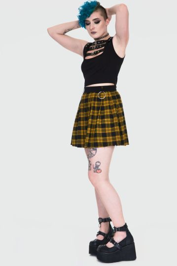 Teen Spirit Yellow Tartan Pleated Skirt