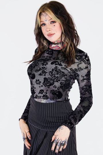 Flocked Skull Crop Top